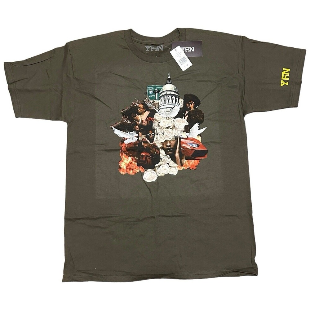 YRN‎ Yung Rich Nation Culture Favors Graphic T-Shirt Olive Green Men's L Hip Hop